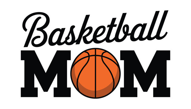 Basketball Mom text with orange basketball replacing the O mother sports vector illustration isolated on white background