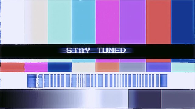 Retro TV Screen with Test Pattern and Stay Tuned Message