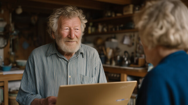 Aging epigenetics researcher collecting saliva samples from elderly volunteer participant in modest home visit setting, gentle clinical interaction between scientist and senior citizen, portable gen