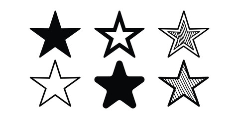 Obraz premium Black and white star shapes in different styles and patterns black star symbol vector illustration isolated on white background