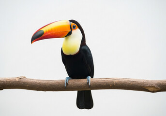 Obraz premium Colorful Toucan Perched On A Branch With Clean White Background