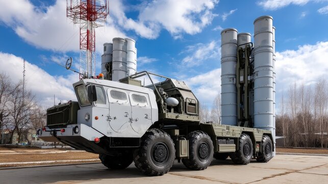 A military command center features an anti-aircraft missile system with a roof of beams and a blue sky backdrop
