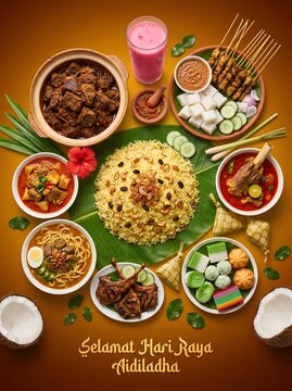 Traditional Malay feast served during Hari Raya Aidiladha celebrations for family gathering and cultural religious observance