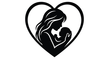 Fototapeta premium mother and baby silhouette within a heart shape