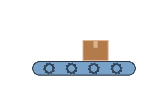 Cardboard box moving on industrial conveyor belt 2D cartoon object animation. Automated packaging. Warehouse logistics. Mechanical handling system