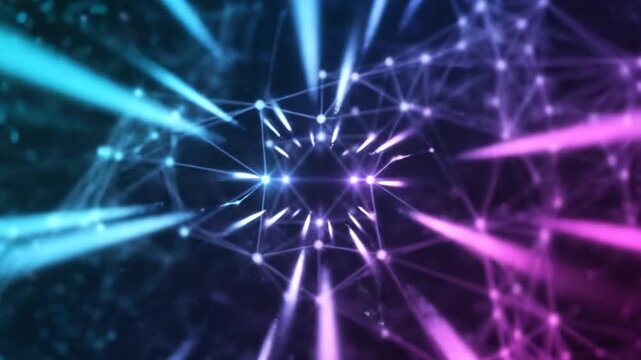 Abstract digital network connections with glowing dots and lines.