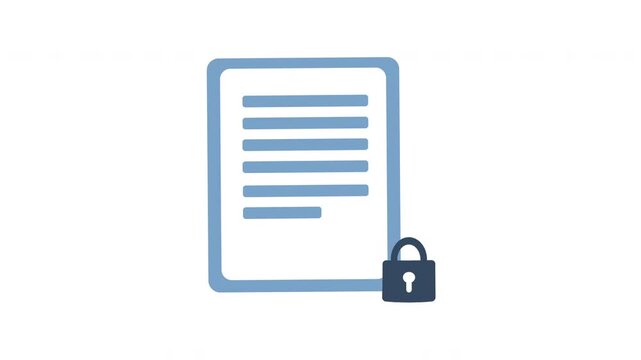 Clipboard with Locked Document and Clip on animation security privacy. Animated clipboard with locked paper