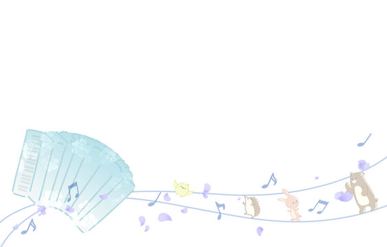 水色のアコーディオンと動物たちのフレーム