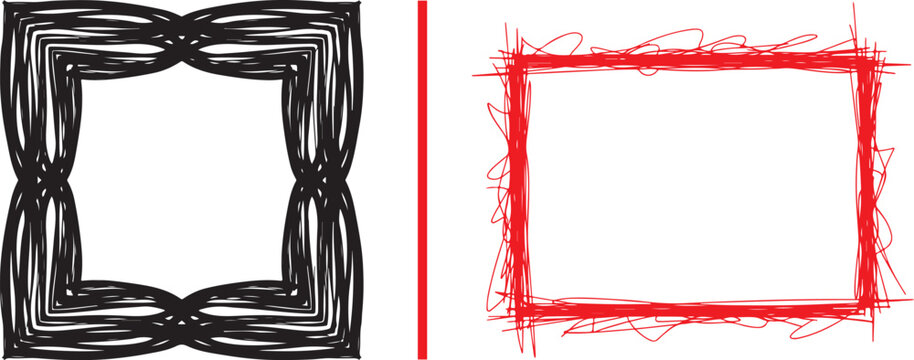 Set of black and red hand drawn scribble frames and borders isolated on white background vector illustration