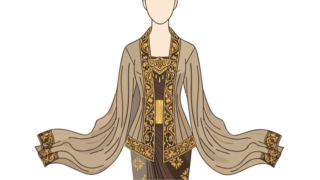 Illustrated traditional Javanese kebaya attire with long flowing sleeves.
