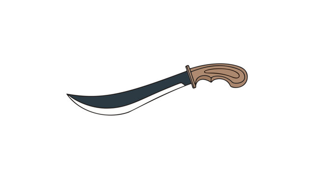 Traditional curved machete with a comfortable wooden grip.