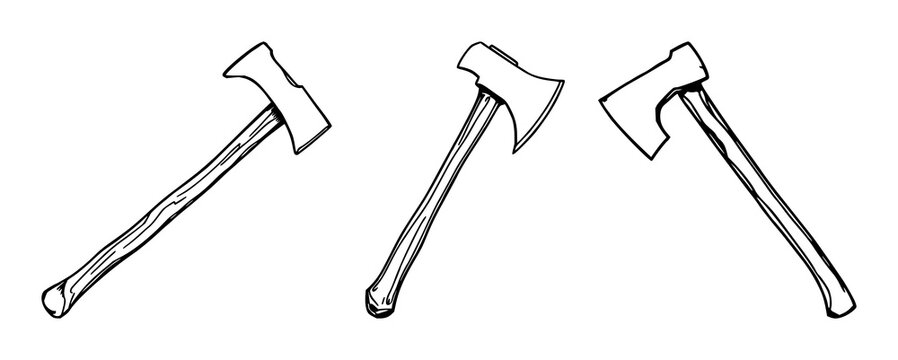 Black line art, white background: axe set with simple line art design featuring line art, illustrations, graphic resources with vector and design elements