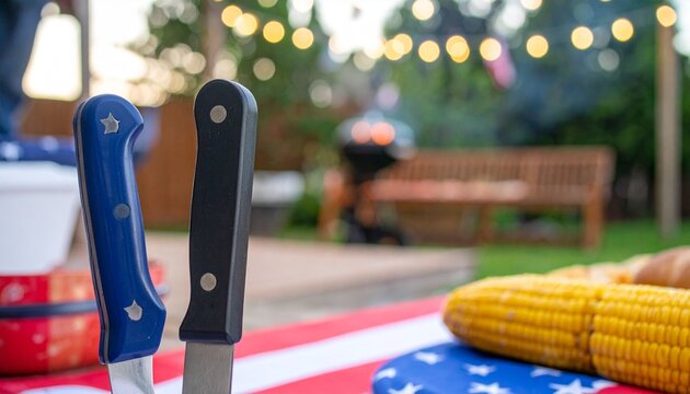 Grilling tools with patriotic decorations for barbecue
