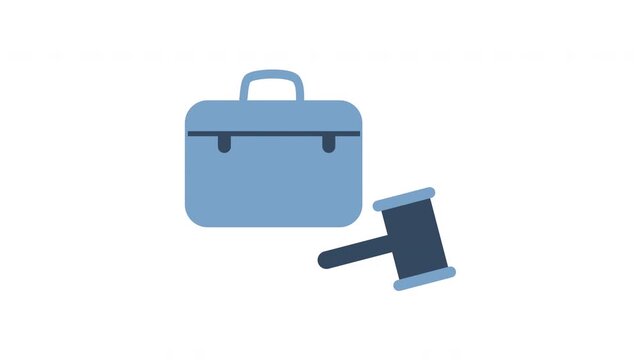 Labour law Legal regulation animated icon. Moving gavel, shaking briefcase. Attorney services, legal contract