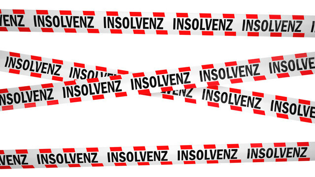 Absperrband mit Aufschrift Insolvenz isoliert auf transparentem Hintergrund