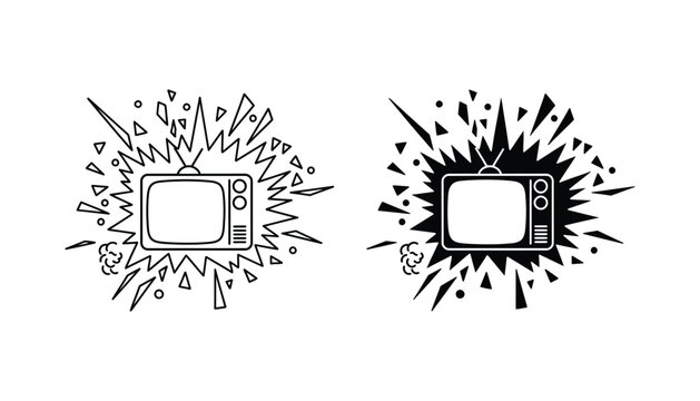 Vintage television set exploding with debris as retro media concept vector illustration for broadcast and news graphic design
