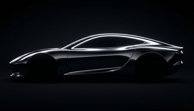 Futuristic electric vehicle silhouette made of glossy liquid chrome misso mobility v38