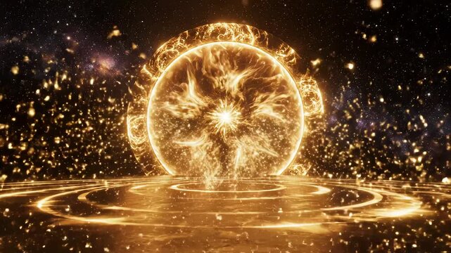 Golden portal in cosmic space symbolizing conceptual art and dynamic energy