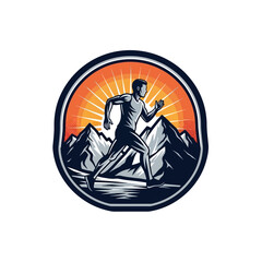 Fototapeta premium Man running in the mountains at sunrise.