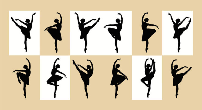 Silhouettes of female ballet dancers posing.