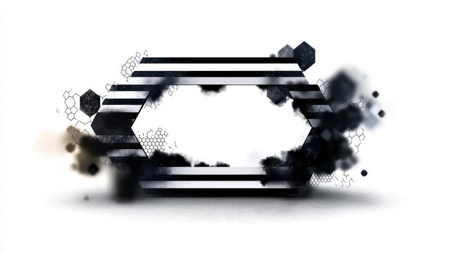 Black and white abstract illustration of geometric shapes forming a frame on a clean surface