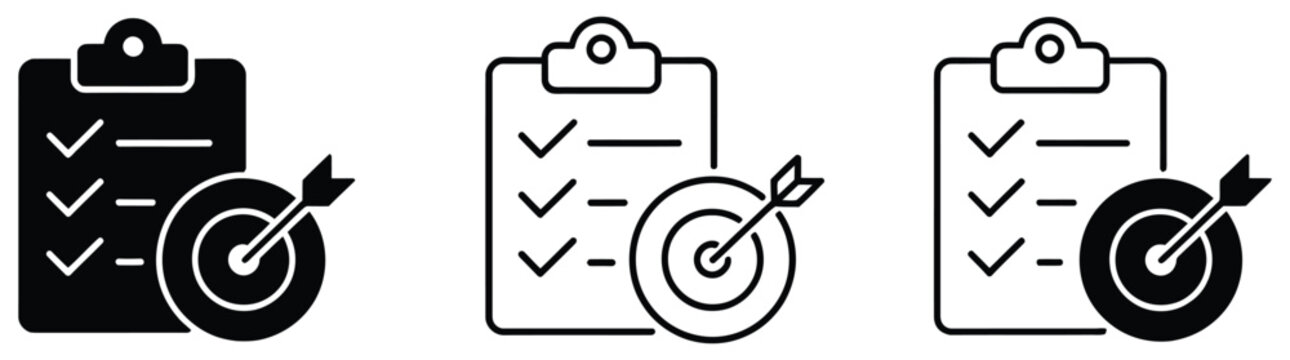 Goal setting checklist icon, task completion and planning symbol, modern productivity concept, vector illustration for to-do list management, business objectives, and personal achievement tracking