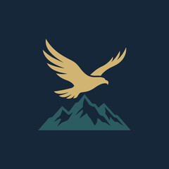 Fototapeta premium This minimalist image features an eagle soaring above majestic mountains, representing freedom, adventure, and the beauty of nature, ideal for outdoor brands.