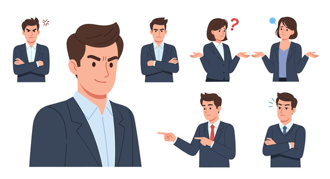 Businessman in various confused expressions.