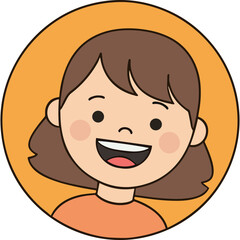 Obraz premium A smiling young girl with brown hair and an orange shirt looks happy.
