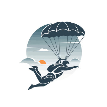 Person skydiving with parachute in air.