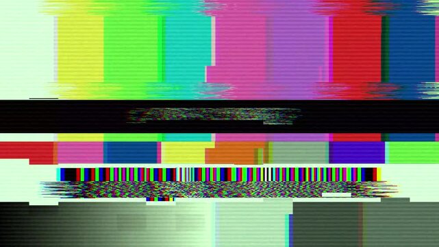 Vibrant television test screen with static noise and signal interruption