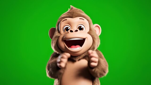 Joyful Monkey: A cheerful monkey animated character with a bright, welcoming smile. Expressing fun and happiness, with an engaging and joyful expression.