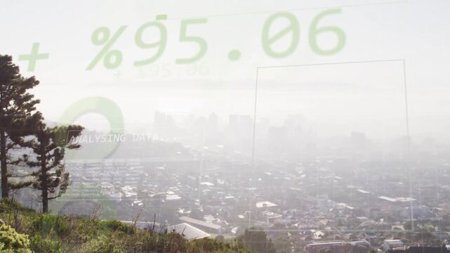 On feed starting, overlay animating over hillside, percent cycling, gauge fading, showing metrics
