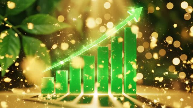 Green bar chart with upward arrow perfect for executive summaries and corporate branding