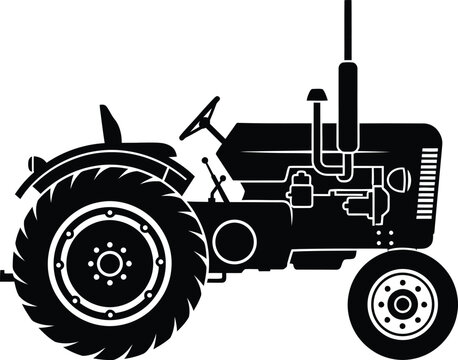 Old tractor silhouette with large wheels