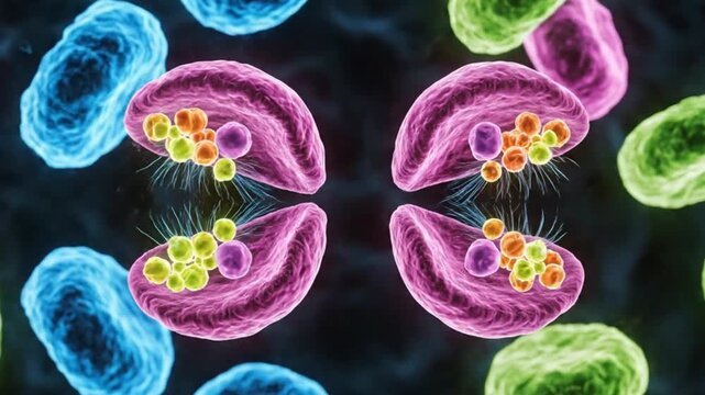 Microscopic View of Malaria Parasites Infecting Red Blood Cells, Detailed 3D Rendering