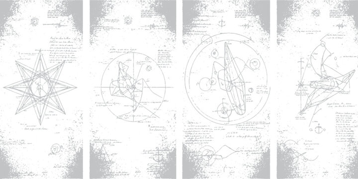 Collage of vintage blueprints and diagrams with blueprint technical abstract background architecture engineering planning schematic distressed industrial historical information template