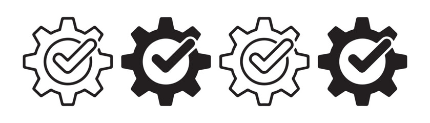 Settings complete gear icon set with checkmark sign for verified process and success engineering milestones. © MSTGIRATUN