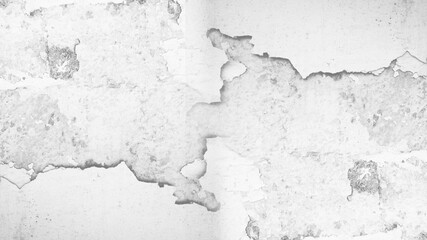 Obraz premium White Grunge Wall Texture Background with Peeling Paint and Cracked Plaster, Distressed Vintage Surface for Industrial Design and Abstract Backdrop