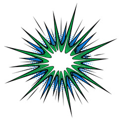 Fototapeta premium Pop Art Explosion Burst, Vibrant Green and Electric Blue Spikes for High-Energy Promotions