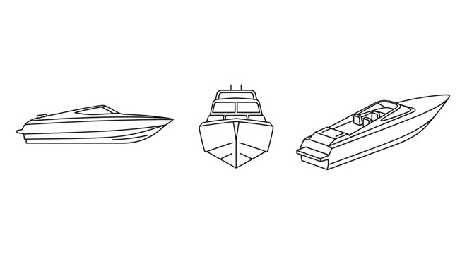 Set of three vector speedboat illustrations