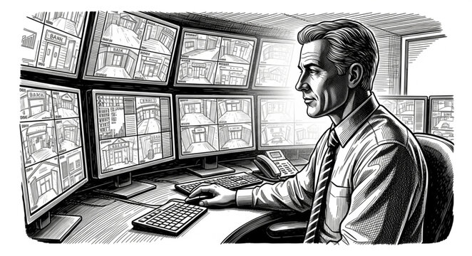 Man sitting at computer workstation desk.
