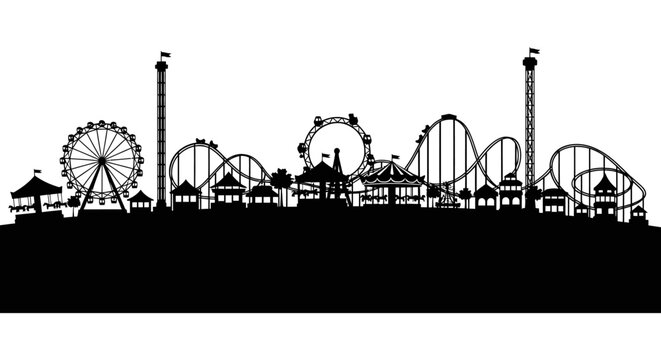 Amusement park silhouette a dramatic skyline of rides and attractions at dusk