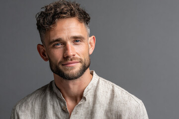 Obraz premium Professional headshot of a charming 23-year-old man with blue eyes and beard