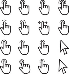 Fototapeta premium Set of Touchscreen Gestures and Cursor Icons - Hand Clicks and Swipes
