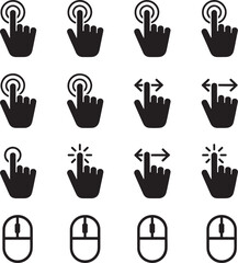 Fototapeta premium Collection of diverse hand touch gestures and computer mouse icons for digital interface