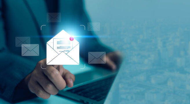 Email notification concept with digital envelope icon and unread message alert, representing online communication, inbox management, email marketing, and customer engagement technology.