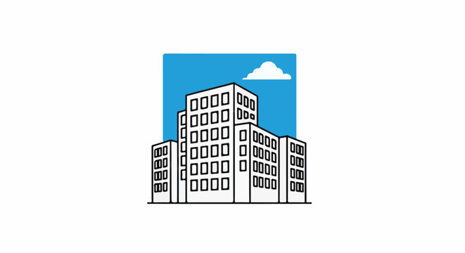 Stylized depiction of an urban skyline with multiple multi-story buildings