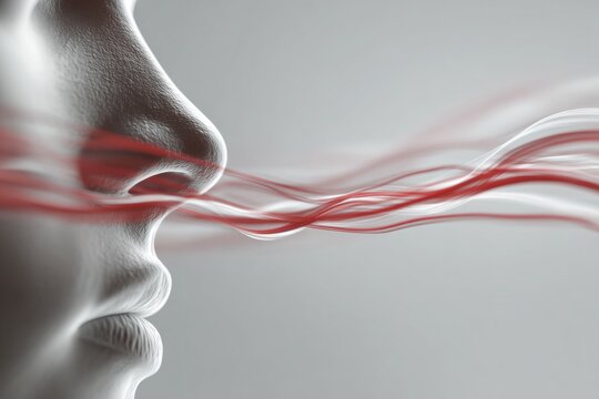 Abstract illustration human nose mouth side profile with wavy lines