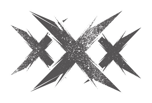 Three distressed dark grey abstract x marks overlapping symbol